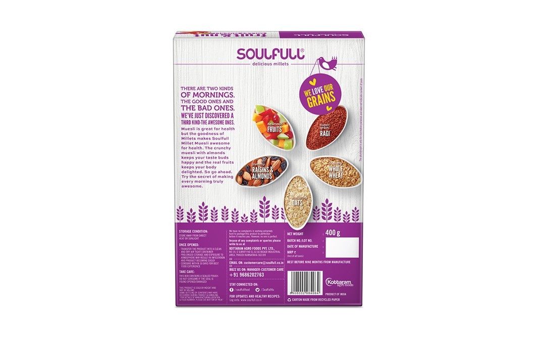 Soulfull Fruit & Nut Millet Muesli Fruits And Almonds   Box  400 grams